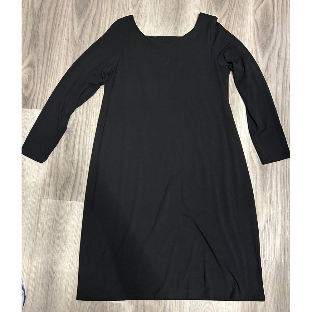 EILEEN‎ FISHER Black Long Sleeve Square Neck A-Line Midi Dress Size L
